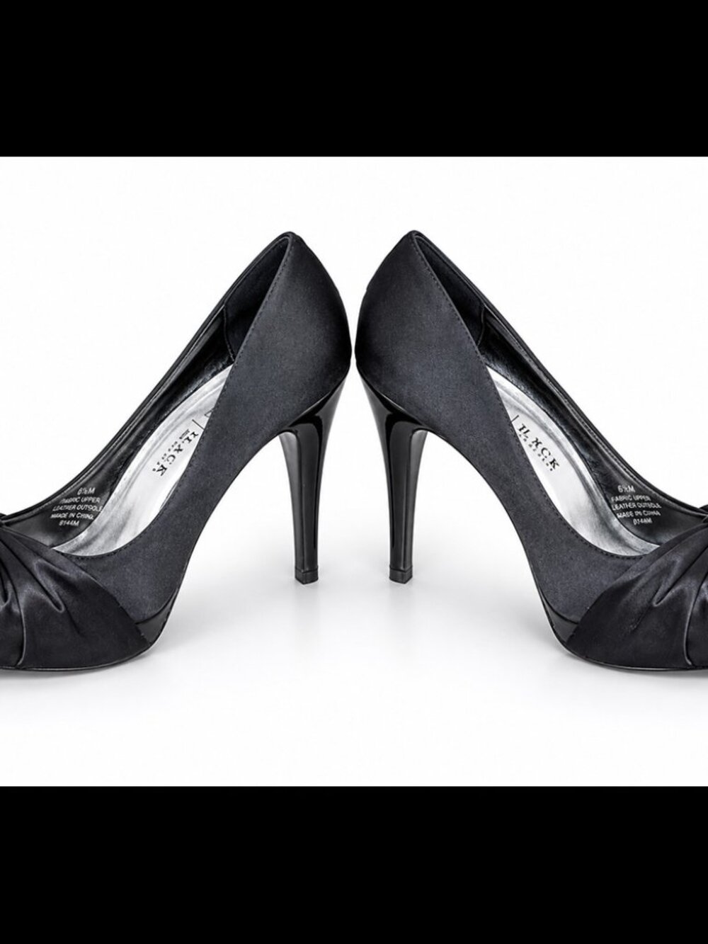 White House Black Market Black Satin Peep Toe Bow Stiletto Pumps